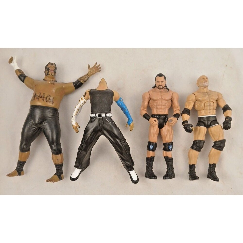 4 Mattel WWE Wrestling Action Figures Samoa, McIntyre, Goldberg, Jakks